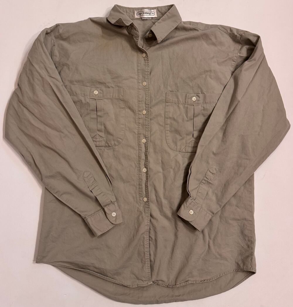 Vtg Gap Clothing Co. Women's Button Down Long Sleeve Shirt Size L Tan/Khaki